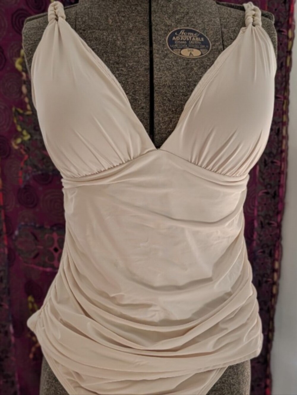 Cream Ruched Swimsuit Tankini Top